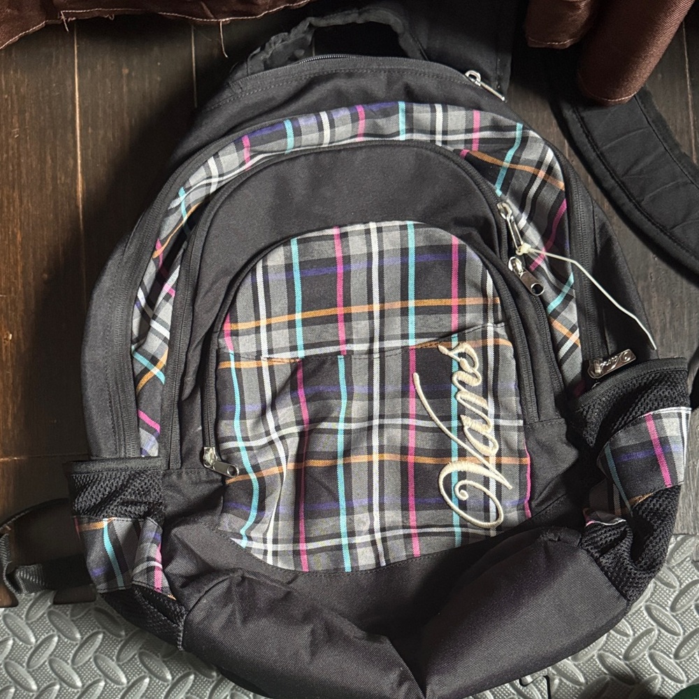 Vintage Vans Black and Multicolor Plaid Backpack